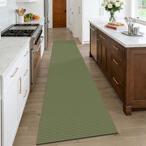 KOZYFLY Cotton Runners Rugs for Hallway 2.5'x10', Washable Runner Rug, Woven Non Slip Kitchen Runner, Braided Entryway Rug, Floor Carpet for Entry, Aisle, Hall, Olive Green/Earthy Green - Image 2
