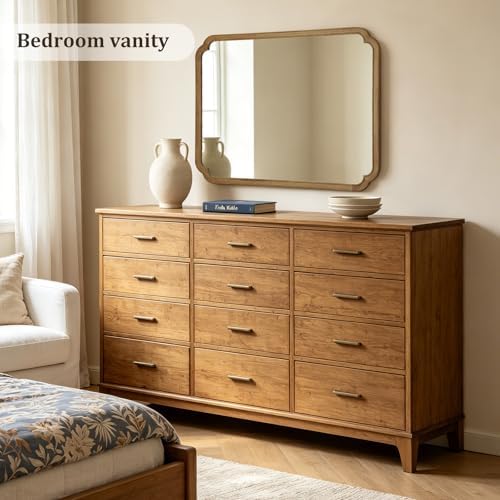 WallBeyond 36" x 48" Wood Bathroom Mirror for Wall Mounted, Rustic Rounded Corner Wood Frame Wall Mirror for Entryway, Living Room or Bedroom Home Decorative, Natural - Image 2