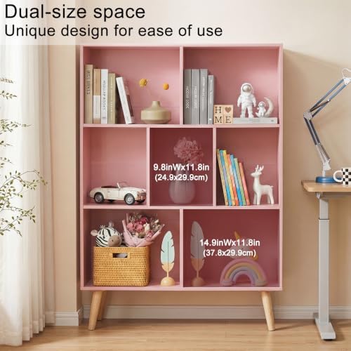 YAHARBO Light Pink Bookshelf,3 Tier Book Shelf with Legs, 7 Cube Minimalist Bookcase,Storage Organizer Shelves Display Bookcases for Bedroom,Living Room - Image 4