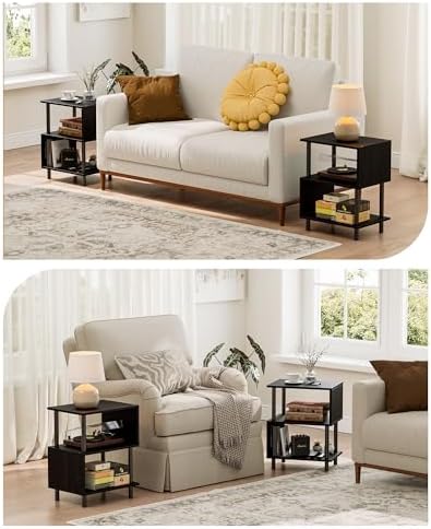 Frylr Side Table, Night Stand and End Table with Reinforced Metal Frame, 44 lb Capacity on Each Tier and Leveling Feet for Bedroom, Bedside, Living Room and Small Spaces, Black - Image 6