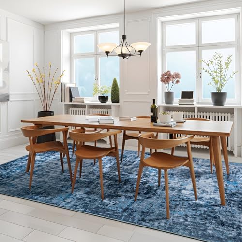 Modern Abstract 3x5 Rug, Non Slip Entryway Rug, Soft Machine Washable Rugs for Indoor Entry, Low Pile Stain Resistant Distressed Rug for Living Room, Bedroom, Blue - Image 5