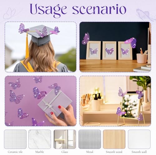 Bememo 72 Pieces 3D Butterfly Wall Decals Sticker Decal Wall Decor Art Decorative Sticker 3 Sizes for Room Offices Bedroom Bathroom Living Room Decor (K-pop Purple) - Image 4