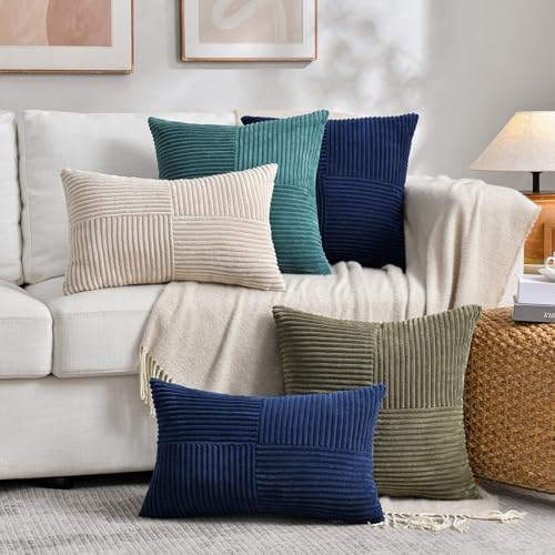 Fancy Homi 2 Packs Tan Lumbar Decorative Throw Pillow Covers 14x24 Inch for Living Room Couch Bed Sofa, Boho Home Decor, Soft Striped Corduroy Rectangle Accent Beige Cushion Case 35x60 cm - Image 5