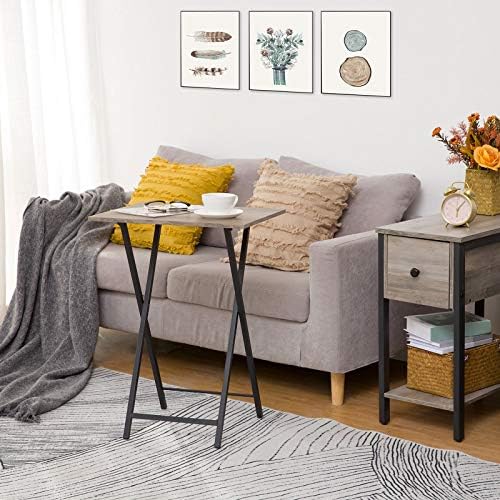 HOOBRO Folding TV Table, TV Tray, Stable Snack Table for Small Space, Portable Sofaside Desk, Easy Assembly and Storage, Ideal for Snacks and Meals in Living Room, Greige and Black BG15BZ01 - Image 6