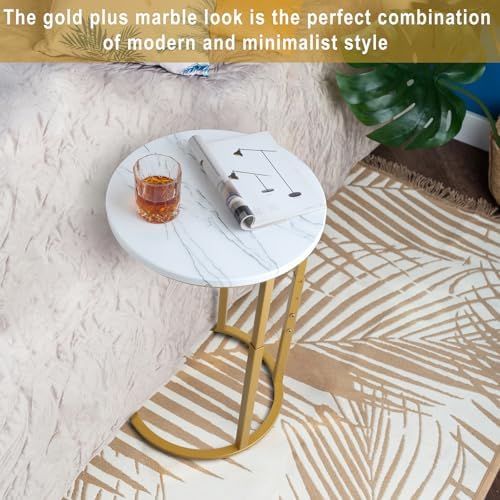 Serteaw C-Shaped End Table, Sturdy Side Table for Couch Sofa Bedside Small Space,C Snack Table TV Tray Record Player Stand Small Tables for Living Room Bedroom,Easy to Assemble,Gold - Image 3
