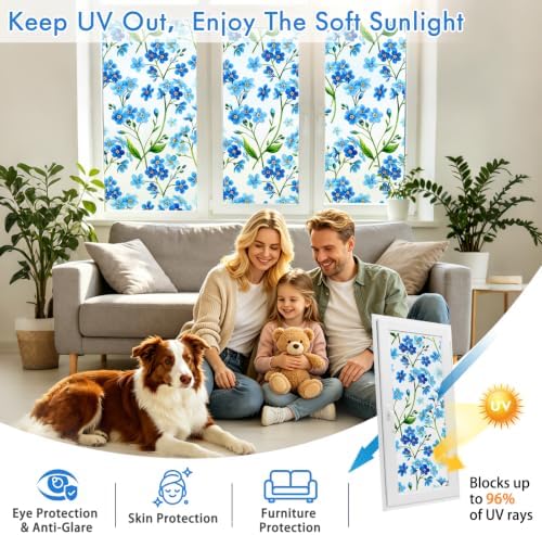 SOMWISE Frosted Glass Window Privacy Film with Tools, Heat Blocking, Anti-UV, Anti-Glare, Static Cling, Decor for Home Bathroom Door, Renter Friendly, Removable, Reusable, Blue 17.5Inchx78.5Inch - Image 4
