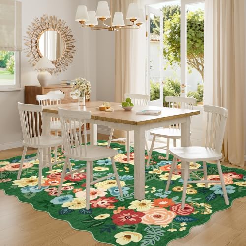 DUKINO 6x9 Area Rugs, Floral Washable Living Room Rug Non Slip, Dark Green - Image 3