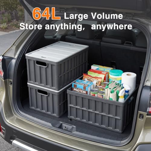 Citylife 64L Collapsible Storage Bins with Lids Plastic Storage Containers for Organizing Stackable Storage Box Large Heavy Duty Utility Crates, 4 Packs - Image 2