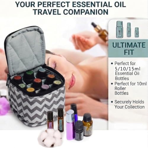 9 Bottles Essential Oil Carrying Case with Thick Foam Protection, Portable and Shockproof Organizer for 5ml to 10ml,15ml Bottles, Nail Polish, Roller Balls and Travel (Chevron Grey) - Image 6