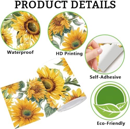 Sunflower Wall Border Wallpaper Border Decal Peel and Stick 19.7 x 4 Inch Sunflower Pattern PVC Decorative Molding Trim Stickers for Bathroom Laundry Kitchen Backsplash Home Decoration - Image 6