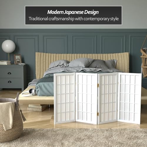 2 ft. Short Desktop Window Pane Shoji Screen - White - 4 Panels - Image 3