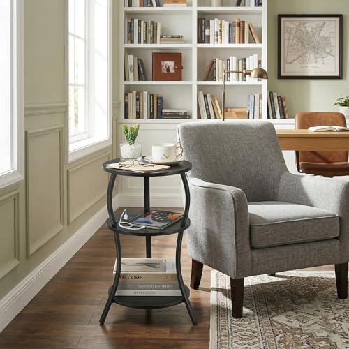 YEAKOO Small Side Table with Charging Station,3-Tier Round end Table - Image 5