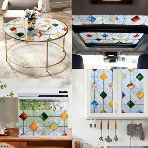 DKTIE Colorful Gem Rhombus Decorative Window Privacy Film 23.6in X 78.7in - Image 5