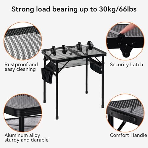 2Ft Foldable Grill Table for Camping, Portable Metal Mesh BBQTable with Dual Side Storage Bags, Lightweight Folding Outdoor Cooking Table for Picnic, RV Travel, Beach & Backyard BBQ - Image 6
