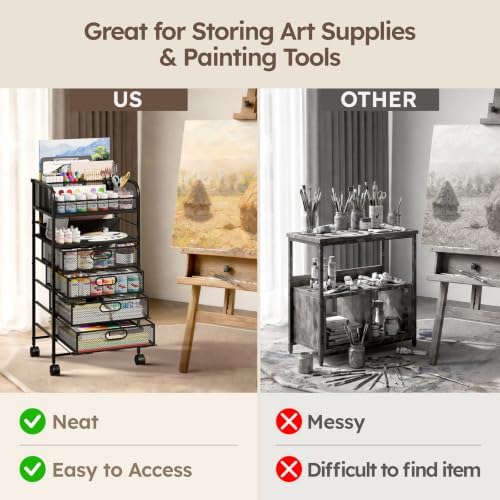 Homsorout Rolling Art Cart with 4 Drawers, Black - Image 3