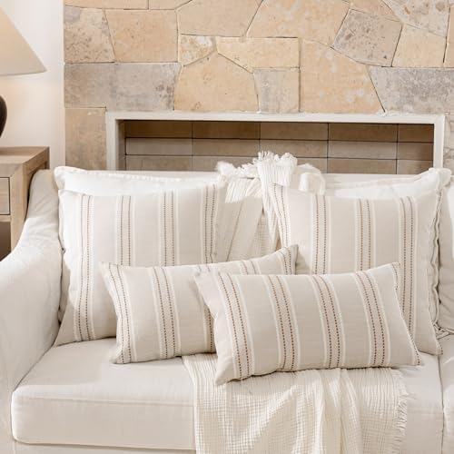 Hckot Tan Brown Throw Pillow Covers 22x22 Set of 2 Striped Pillow Covers - Image 5