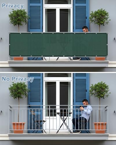 SUNLAX Waterproof Balcony Privacy Screen 3'x16' Dark Green Fence Cover - Image 2