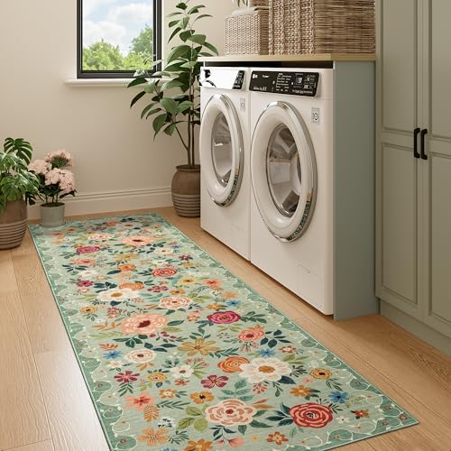 DUKINO 2x7 Runner Rug for Hallway, Washable Runner Rug Non Slip, Green - Image 6