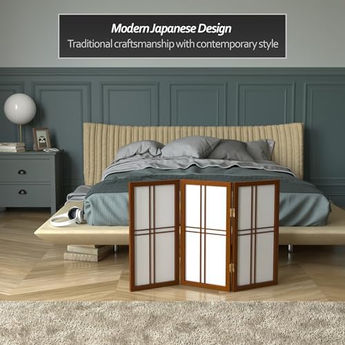 2 ft. Short Desktop Double Cross Shoji Screen - Walnut - 3 Panels - Image 3