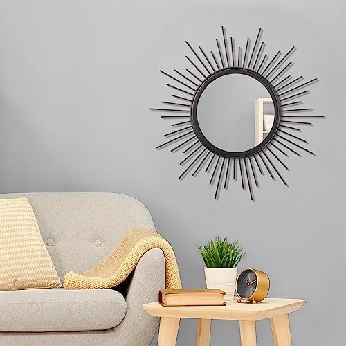 Black Sunburst Wall Mirror Decorative Metal Round Art Mirrors Large Wall Decor Hanging Mirror for Bathroom Bedroom Living Room Vanity Entryway 20" - Image 3