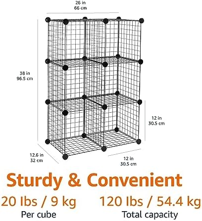 Amazon Basics 6-Cube Wire Grid Stackable Storage Organizer, Metal Shelving Unit, No-Tool Assembly, 26"W x 38"H x 12.6"D, Black - Image 2