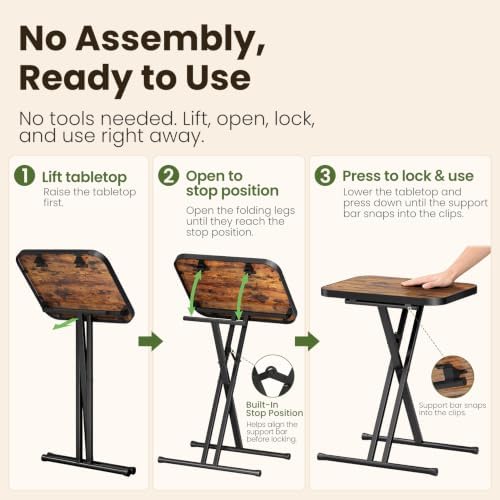 Kitstorack Folding TV Tray Tables Set of 2, No Assembly, Rounded Metal Rims - Image 4