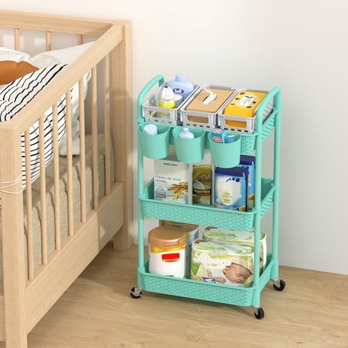 MOYIPIN 3-Tier Plastic Rolling Utility Cart with Handle,Turquoise - Image 5
