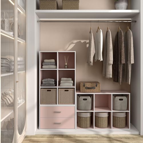 Homes: Inside + Out Apexa 6-Cube Storage Organizer Shelves, Stackable Wood Bookcase Fits Cubby Bins for Organization, Dorm Teen Room Decor & Home Office, Light Pink - Image 2