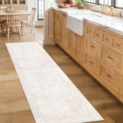 2x8 Hallway Runner Rug: Washable Vintage Floral Entryway Rugs Low Pile Non-Slip Boho Carpet for Kitchen, Bedroom, Bathroom, Dining Room (FloralBeige, 2'x8') - Image 2
