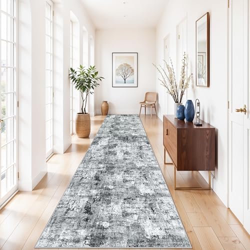 3x15 Ft Long Hallway Runner Rug - Non-Slip Washable Kitchen Runner Rug with Rubber Backing | Modern Abstract Wide Floor Carpet Runner for Indoor Entryway, Bedroom, Living Room（Grey） by ZHXXUJ