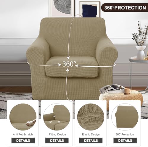 U-NICE HOME 2 Pieces Chair Covers Stretch Chair Slipcover, Sand - Image 4