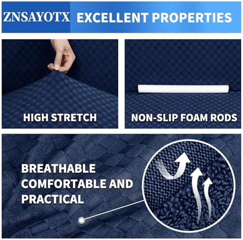 ZNSAYOTX 1 Piece Jacquard Couch Covers for 2 Cushion Couch High Stretch Loveseat Slipcover for Pets Dogs Anti Slip Love Seat Sofa Slipcover Furniture Protector (Loveseat, Navy Blue) - Image 5