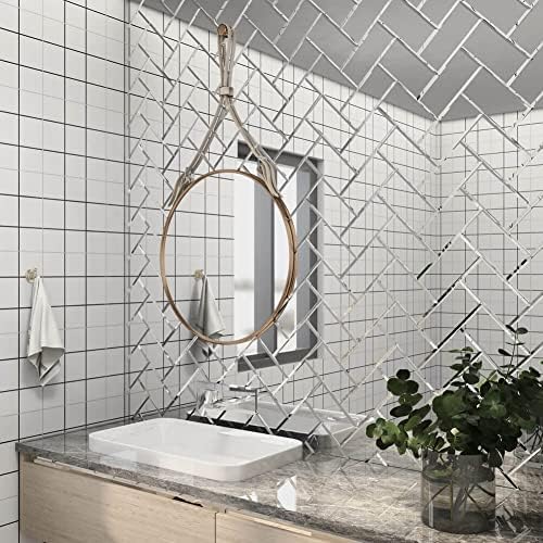 Peel and Stick Mirror Tiles, 3x6 Inch Beveled Mirror Subway Tile for Kitchen Backsplash Bathroom Wall 40 Pcs - Image 2