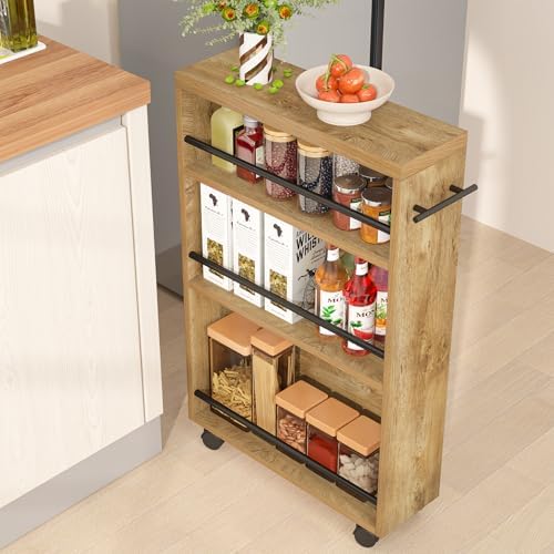 Tribesigns Slim Storage Cart, Rolling Narrow Kitchen Cart on Wheels for Small Place, 4-Tier Slide Out Slim Utility Cart Skinny Laundry Cart with Handle for Kitchen, Bathroom, Laundry by Tribesigns