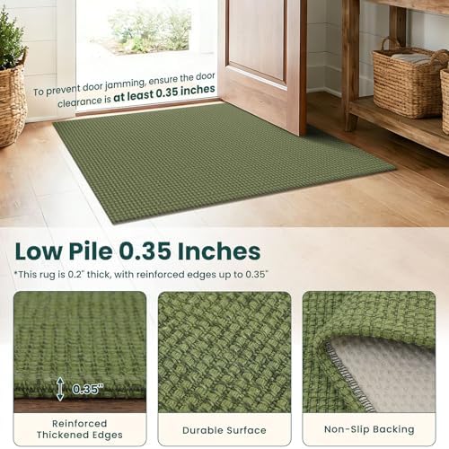 KOZYFLY Cotton 3x12 Runners Rugs for Hallway, Long Washable Runner Rug, Woven Non Slip Kitchen Runner, Braided Entryway Rug, Floor Carpet for Entry, Aisle, Hall, Olive Green/Earthy Green - Image 4