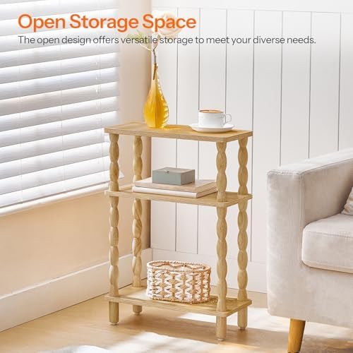 HOOBRO Narrow Side Table, Skinny End Table with Storage, Solid Wood Legs, 3-Tier Bedside Table Nightstand for Small Space, Living Room, Bedroom, Sofa Couch, Natural NL462BZ01 - Image 4