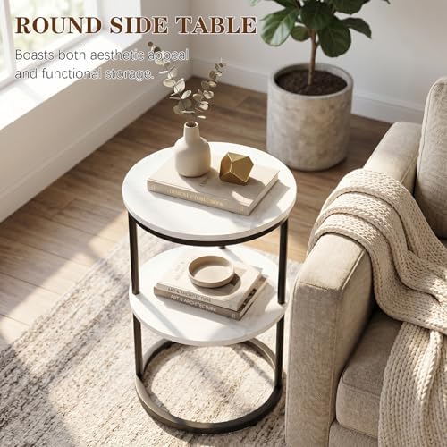 Round End Side Table,C Shaped Table for Couch,2 Tier Small Sofa Table with Metal Frame for Bedroom,Living Room,Bedside,Black(11.8" D x 11.8" W x 22.9" H) - Image 5