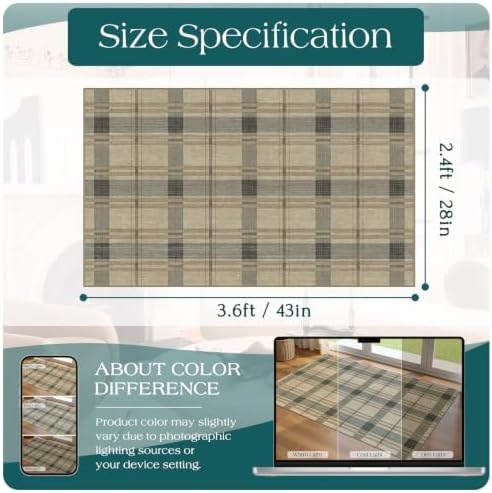 Plaid Outdoor Rug - 28"x43" Front Door Mat Indoor Outside Entrance - Image 2