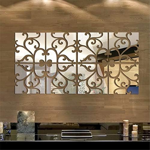 3D Mirror Wall Stickers, Acrylic Square Geometric Pattern DIY Art Decals, Self Adhesive Mirror Plastic Wall Sheet Tiles Home Decoration for Living Room Bedroom Stair Wall Decor (Floral- 8pcs) by Unknown