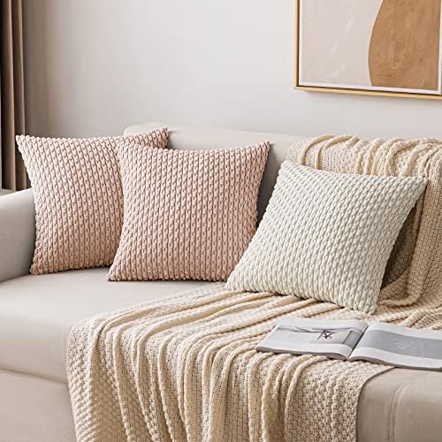 MIULEE Decorative Throw Pillow Covers 18x18 Pink Textured Corduroy - Image 4