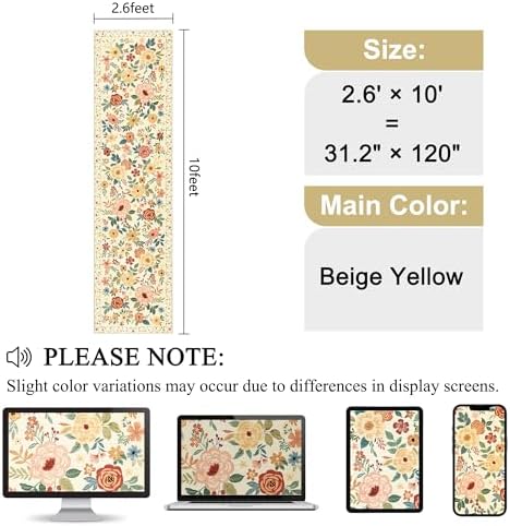 DUKINO 2.6x10 Hallway Runner Rug Washable Kitchen Rug Non Slip Beige Yellow - Image 2