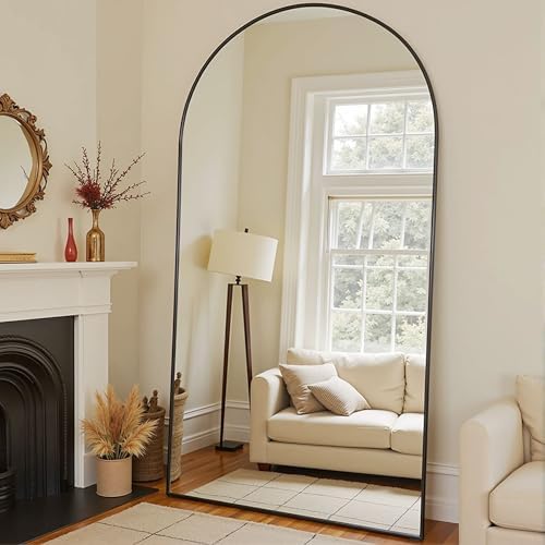 81''x41'' Oversized Full Length Mirrors, Arched Floor Mirror with Stand, Full Body Large Standing Mirror/Leaning/Hanging Wall Mounted for Living Room, Bedroom, Black by TinyTimes