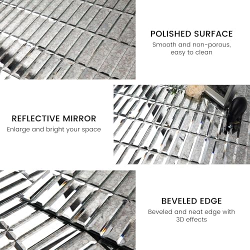 Peel and Stick Mirror Glass Mosaic Tile Self Adhesive 12 x 12 Inch Strip Mirror Tiles for Kitchen Backsplash Bathroom Wall(5 Sheets, Dark Antique) - Image 5