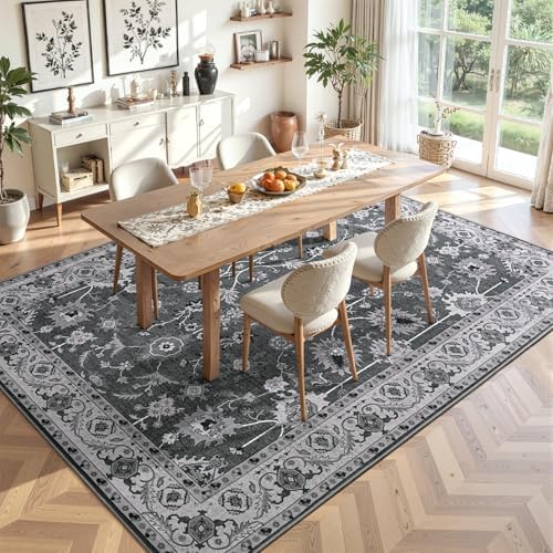 Hanples 5x7 Area Rugs for Living Room, Washable Rug Vintage Floral, Black - Image 4