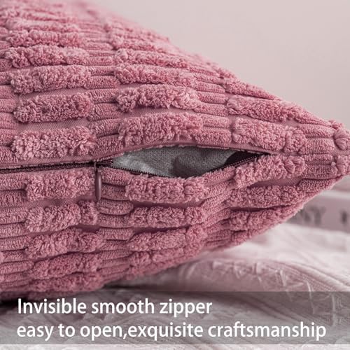 Aegero Pack of 2 Corduroy Decorative Throw Pillow Covers 24x24 Inch, Pink - Image 3