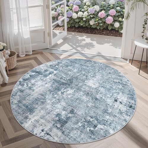 Soalmost Abstract 6x6 Round Rug 6ft Circle Living Room Rugs, Blue/Grey - Image 4