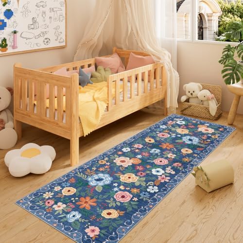 DUKINO 2.6x8 Runner Rug, Washable Runner Rug for Hallway Non Slip, Blue - Image 3