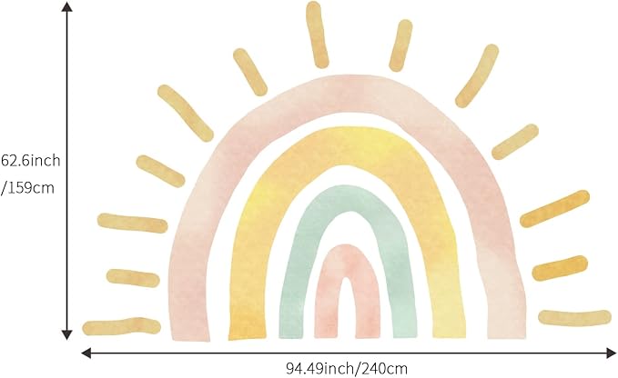 Extra Large Pastel Boho Rainbow Mural for Nursery and Classroom | 94.49" x 62.60" Calming Watercolor Texture Fabric Decal, Peel and Stick Huge Rainbow Wall Mural for Kids Room and Classroom - Image 3