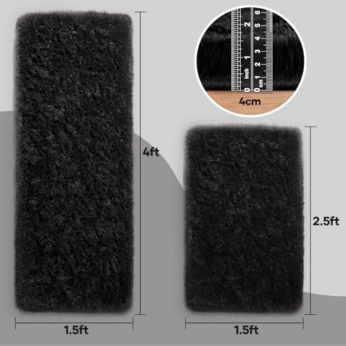 Ophanie Small Rug Washable Non Slip Throw Bedside Area Rugs, Fluffy Soft Mini Bedroom Carpet, 1.5x2.5 and 1.5x4 Rug Set, 2 Piece Black - Image 2