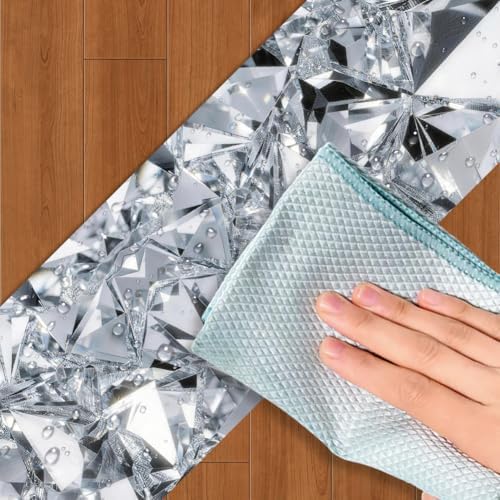 Diamond Wallpaper Border Peel and Stick 196.9 x 3.9 Inch Wall Border Trim Crystals PVC Decorative Molding Stickers Mirror Frame Trims for Bathroom Kitchen Backsplash Hotel Home Decorations - Image 3